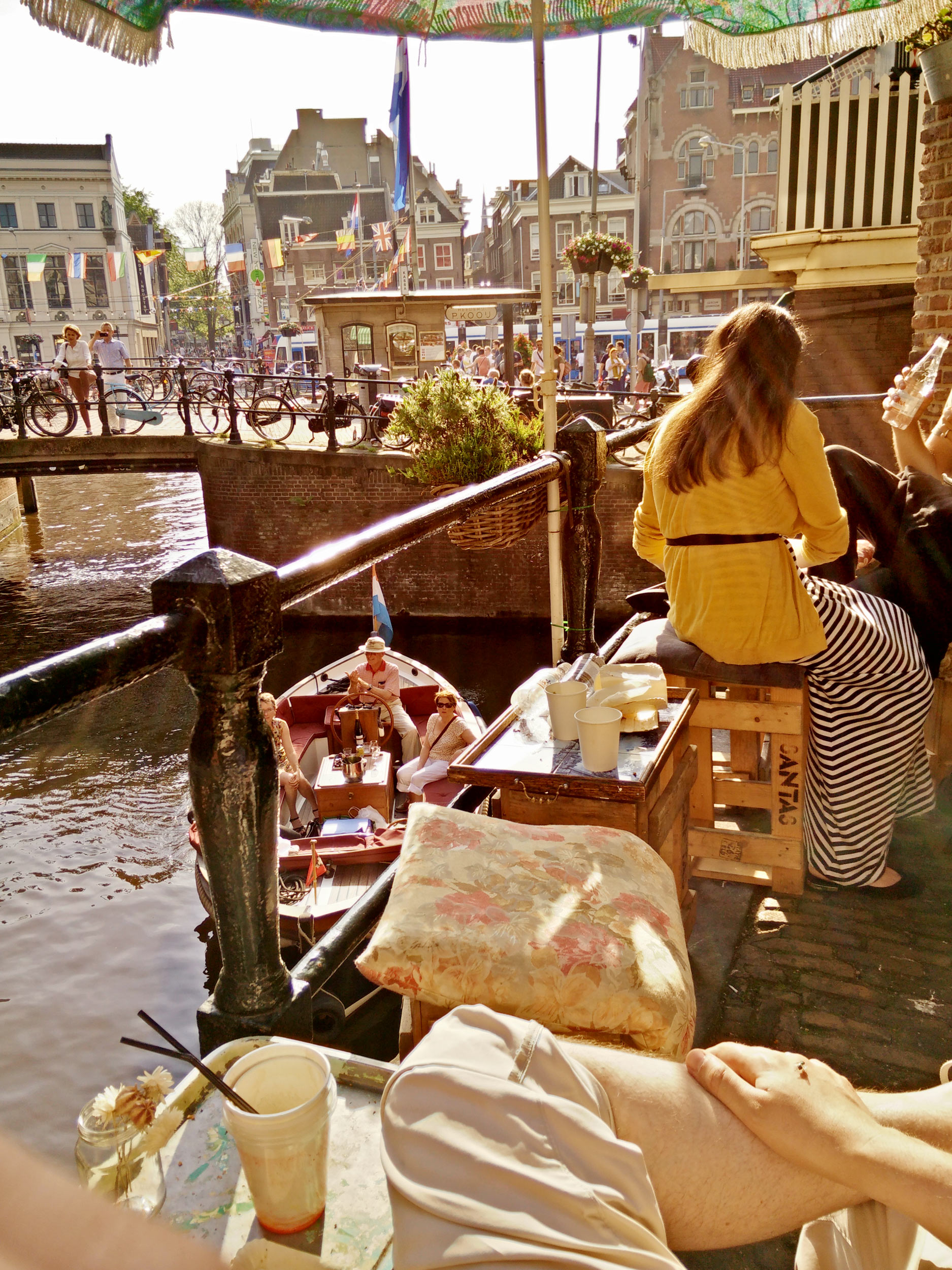 balcony of bakery and café De Laatste Kruimel over the canal Grimburgwal in Amsterdam
